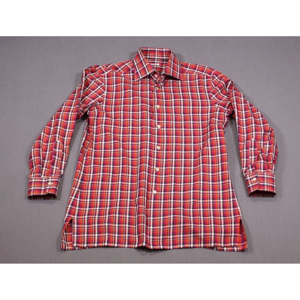 Kiton Napoli 100% Cotton Red Plaid Button Up Shirt Men’s Dress Casual Sz M